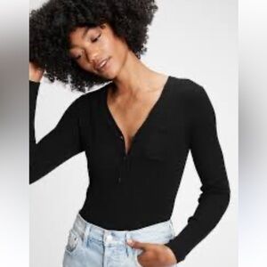 Y2K GAP MERINO WOOL HENLEY RIBBED SWEATER BLACK SIZE MEDIUM